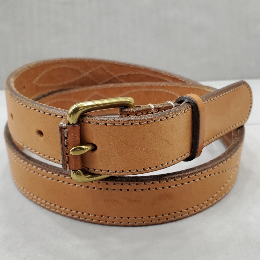 1937 Accessories belt women's XS brown leather western stitching brass buckle